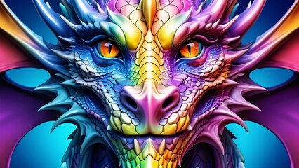  Abstractly inspiring, a colorful Dragon close-up; wonderfully rich colors on a spectacularly bright background.
