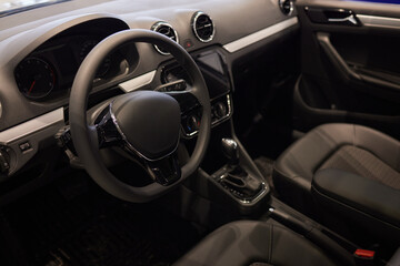 Wall Mural - Car inside. Interior of prestige modern car. Comfortable leather seats