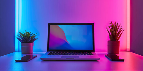 Poster - Laptop computer and smartphone on desk