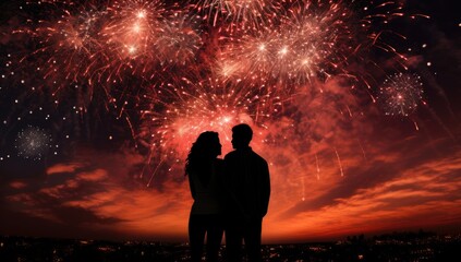 love silhouettes in fireworks