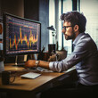 Finance trade manager analyzing stock market indicators for best investment strategy, financial data and charts Job
