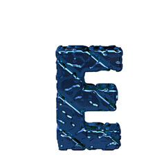 Wall Mural - Blue symbol made from rough diagonal blocks. view from above. letter e