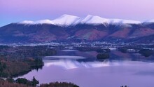 Aerial Footage Of Derwentwater And The Skiddaw Mountain Range, Keswick, Lake District National Park, Cumbria, England, United Kingdom