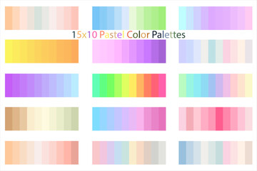 Pastel Color Palettes 15x10 Packs, Discover 15 Sets of Vibrant Vector Color Palettes - 10 Unique Colors Each for Stylish Designs: Light, Vintage, Retro Inspirations, New, Trending, Floral, Flower