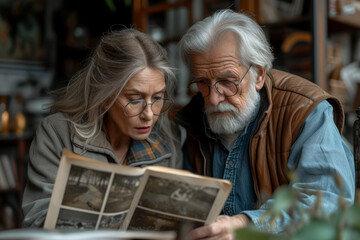 Canvas Print - A photograph of a senior couple engaged in a photography workshop, underlining the importance of lifelong learning and the pursuit of new skills in the digital age.  Generative Ai.