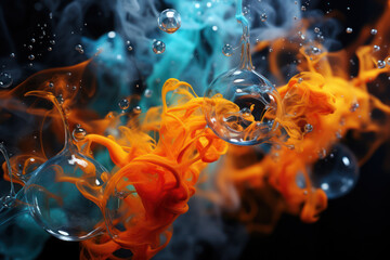 Aufkleber - An abstract representation of fuel molecules merging and transforming, portraying the dynamic nature of chemical reactions in combustion. Generative Ai.