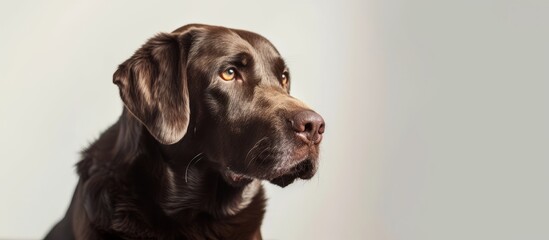 Poster - Labrador retriever sitting in front of a white studio backdrop.