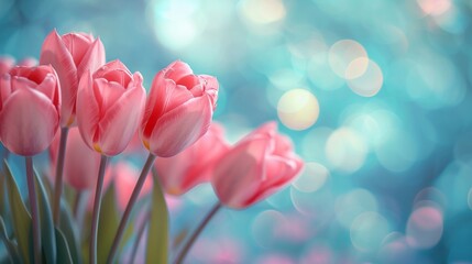  Pink Tulips in Soft Focus with Sparkling Bokeh