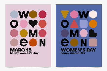 Wall Mural - Set of geometric International Women's Day, March 8 covers, posters, greeting cards, labels, flyers, banners with colorful shapes