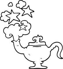 line drawing cartoon magic lamp