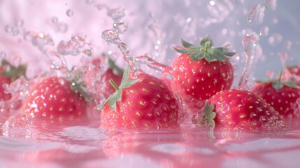 Wall Mural - Close Up of a Group of Strawberries in Water