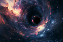 Black Hole, Wormhole, Vortex, Spiral Nebula In Deep Space And Cosmos, Part Of The Universe On Abstract Background. AI Generated