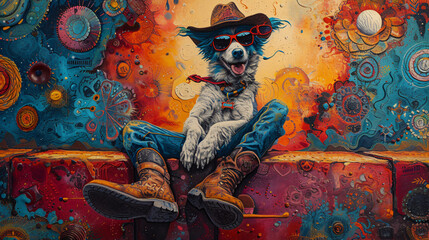 Wall Mural - dog in jeans