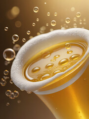 Photo Of Yellow Horizontal Beer Foam Background Illustration, Beer Foam Background With Realistic Bubbles Menu Design, Banners And Flyers.