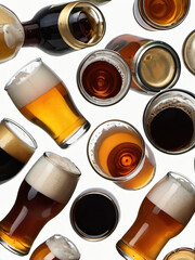 Photo Of Variety Of Beers In Glass Isolated On White Background.