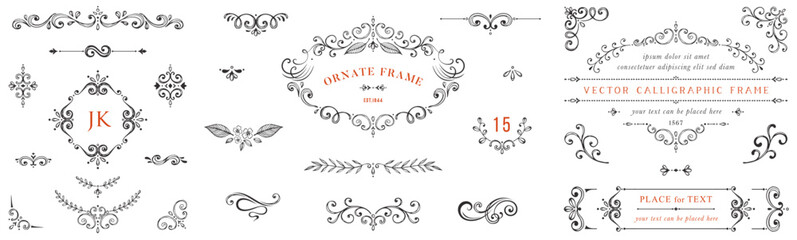 Wall Mural - hand drawn frames and banners. classic calligraphy swirls, swashes, floral motifs. good for greeting