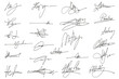 Handwritten collection of fake scribble signature in ink.
