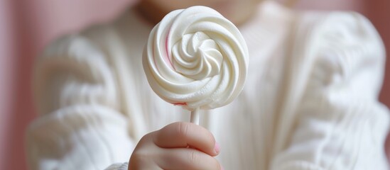 Poster - Isolated white lollipop held by a child's hand.