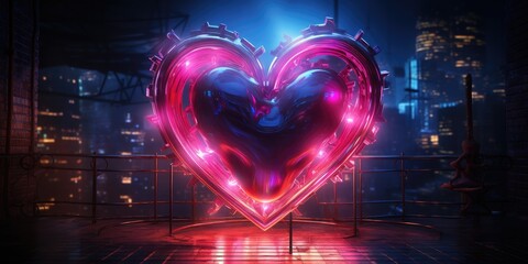 Wall Mural - Neon heart, photo for a postcard or poster. Generative AI