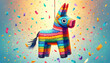 Colorful donkey pinata surrounded by bright confetti.Cinco de Mayo.Fiesta banner and poster design.