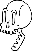 Line Drawing Cartoon Green Skull