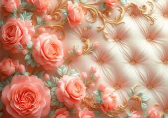 Wall Mural - vintage background with roses and frame