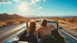 Couple Enjoying Vacation Road Trip in Convertible Car