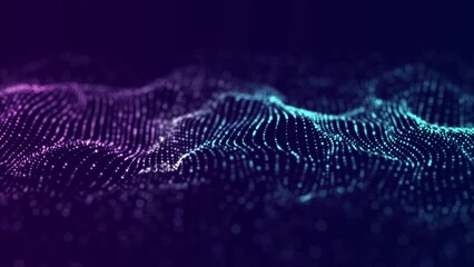 Fototapete - Dynamic blue wave of particles and lines. Abstract futuristic background. Big data visualization. 3D rendering.