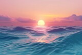 Fototapeta Zachód słońca - sun rising over the ocean waves sunrise