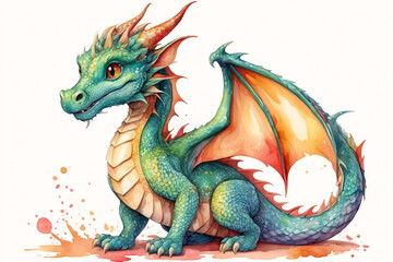 Wall Mural - Painted fire breathing dragon from fairy tale