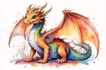 Wall Mural - Painted fire breathing dragon from fairy tale