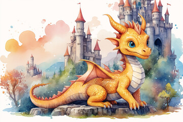 Wall Mural - Painted fire breathing dragon from fairy tale