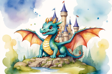 Wall Mural - Painted fire breathing dragon from fairy tale