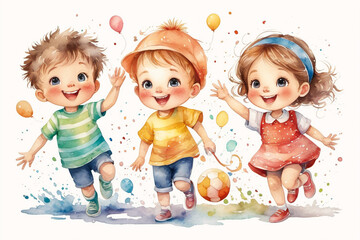 happy careless children playing outdoor