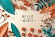 Hello March banner with abstract flower border Generative AI
