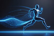 Futuristic silver cyber man run with high velocity