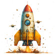 rocket in watercolor isolated against transparent background