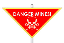 Danger Mines Sign, 3D Rendering Isolated On Transparent Background