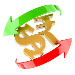 Wall Mural - Dollar and Rupee, exchange concept, 3D rendering isolated on transparent background