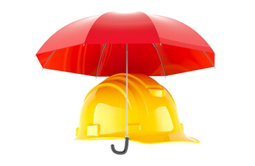 Poster - Construction Hard Hat under umbrella, 3D rendering isolated on transparent background