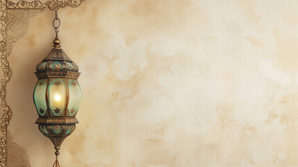 Vintage retro-style cream background, adorned by the intricate details of an Arabesque lamp