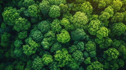 Poster - Aerial top view forest tree, Rainforest ecosystem and healthy environment concept background, Texture of green tree forest view from above, Beautiful sunrise over the mountains