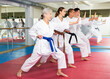 © JackF - Women and men of different ages doing kata during group karate training.