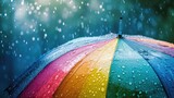 Fototapeta Tęcza - Rain On Rainbow Umbrella