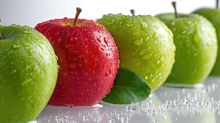 Poster - Red apple among green apples isolated on a white