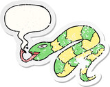 Fototapeta Dinusie - cartoon hissing snake and speech bubble distressed sticker