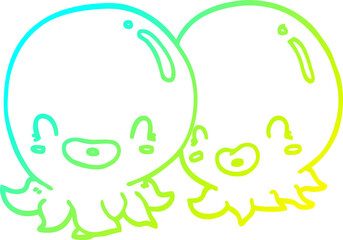  cold gradient line drawing two cartoon octopi