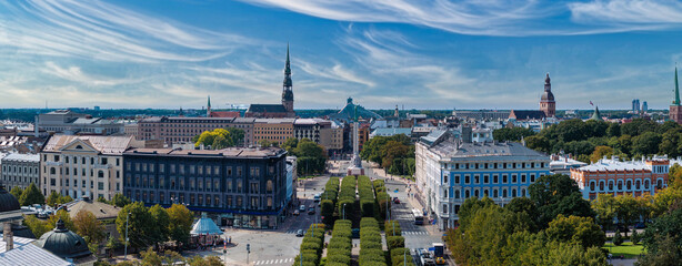 Wall Mural - Beautiful aerial Riga view from above. Panoramic view of the Riga old town, the capital of Latvia.