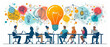 © Krisana - illustration colorful creative agency business brain storm meeting people with icon line presentation, generative ai