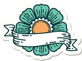 tattoo style sticker of a flower and banner